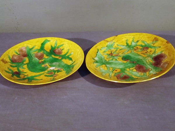 Pair of Yellow and Green Parakeet Plates