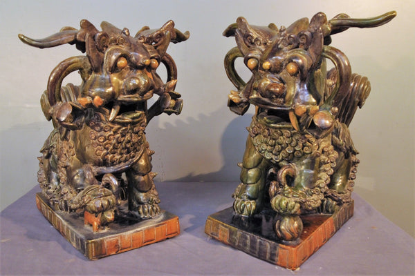 Pair of Foo Dog Roof decorations from Vietnam