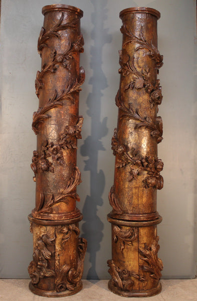 Portuguese Colonial Carved Wooden Columns from Brazil
