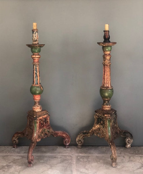 Pair of Tall 18th c. Colonial Candlesticks from the Andean Region of Peru