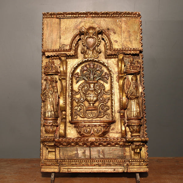 Mexican Acapulco Trade wooden fragment with gold leaf Spanish Colonial carving.