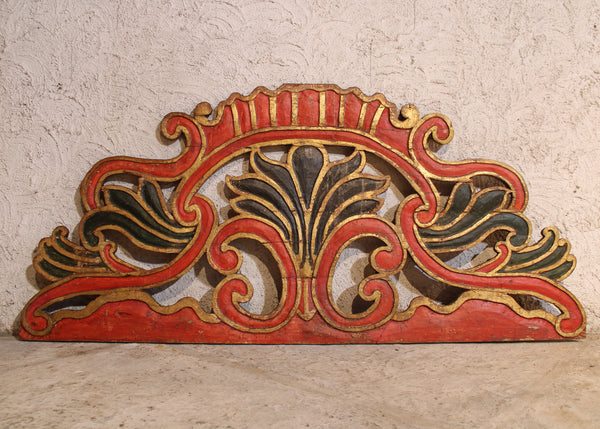 Headboard with red and black paint and gold leafed