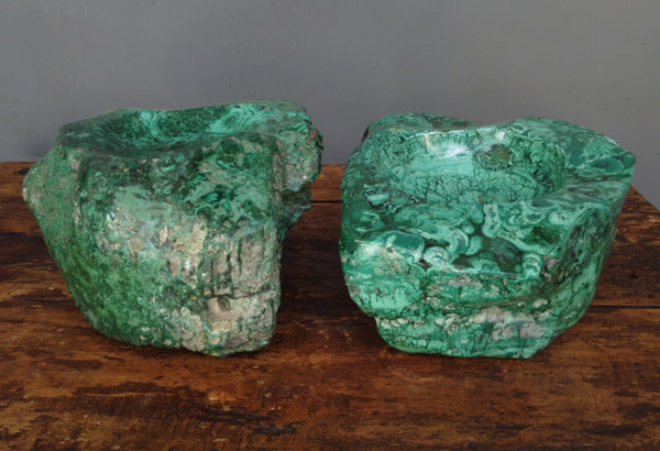 Two Malachite Chunk Bowls