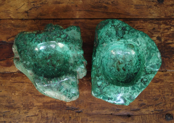 Two Malachite Chunk Bowls