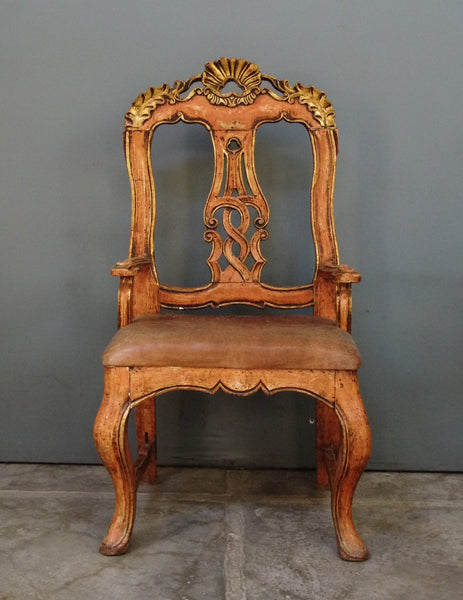 Colonial orange and gold leaf chair from Peru