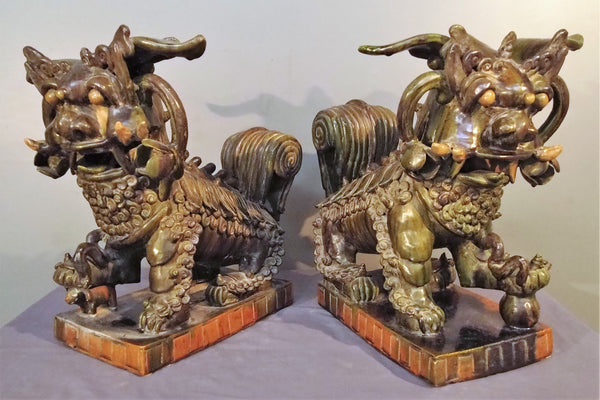 Pair of Foo Dog Roof decorations from Vietnam