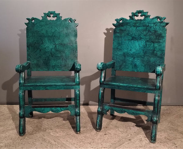 Faux painted malachite chairs.