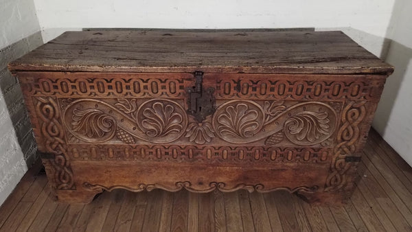 Spanish Colonial Carved Trunk from Mexico