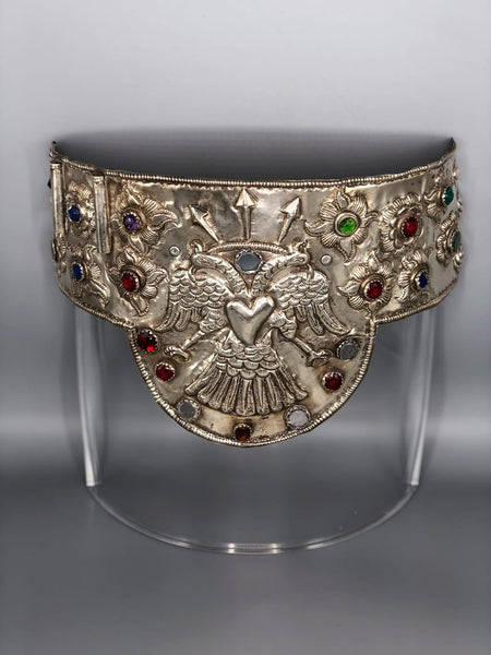 Transitional Inca and Spanish Colonial Sterling Silver Crown and Belt from the Andean Region of Peru
