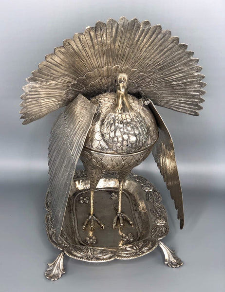 Spanish Colonial Sterling Silver Incense Burner in the form of a Turkey