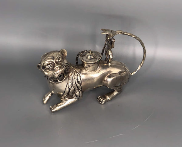 Spanish Colonial Sterling Silver Ceremonial Teapot in the form of a Jaguar