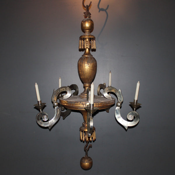 Antique Chandelier with Alpaca Silver Arms from Mexico