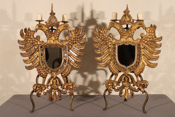 Pair of Bicephalous Eagle Sconce from Mexico