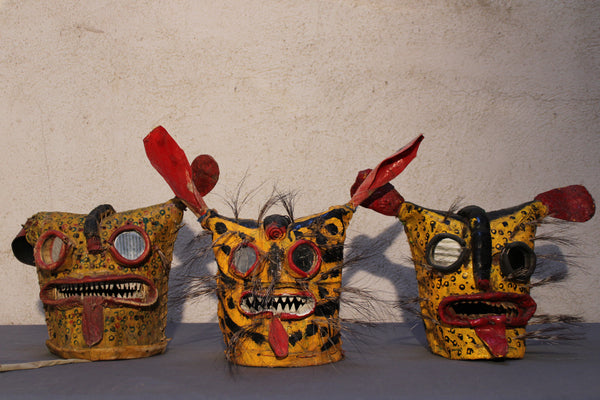 Ceremonial Leather Tiger Masks from Guerrero, Mexico.