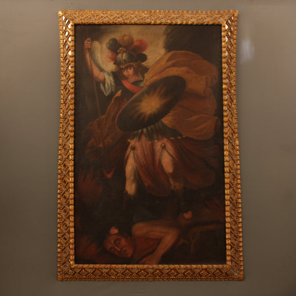 Painting of San Miguel Archangel from Mexico with a Peruvian Pan de Oro Frame