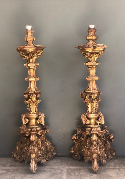 Spanish Colonial Very Large Gold Leafed Candlesticks