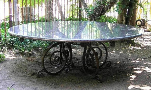 Round Granite Table with Hand Forged Iron Base