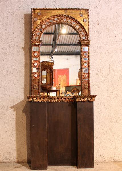 Mirror with Gold Leaf and inset mirrors on Metal Stand