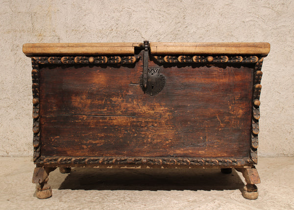 South American Trunk with typical carved moldings and original Forged Lock and hardware