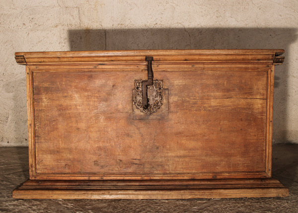 Large Trunk with Plain Moldings and Original forged lock and hardware.